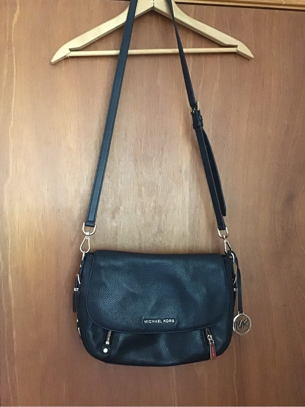 Michael Kors Black Pebbled Leather Crossbody with Gold Accent